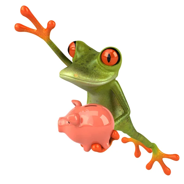 Fun frog with piggy bank — Stock Photo, Image