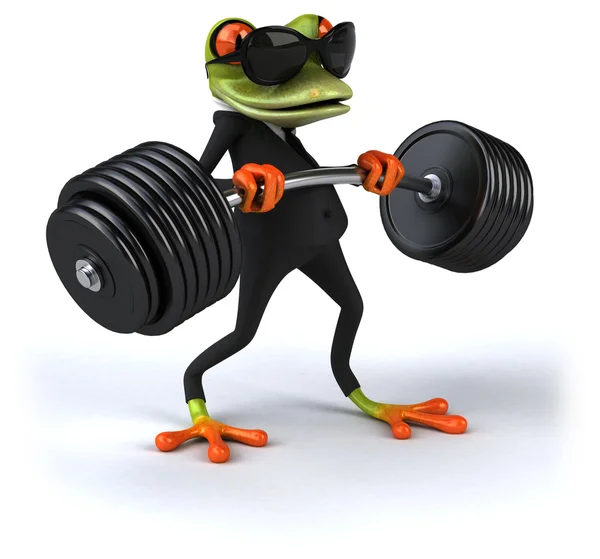 Fun frog in suit with weights — Stock Photo, Image