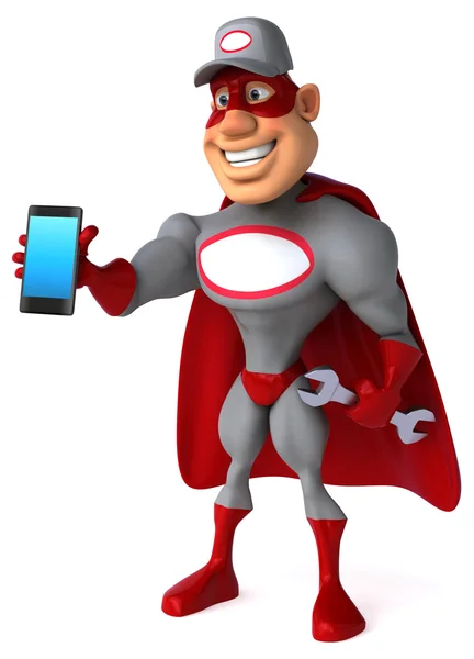 Fun superhero with cell phone — Stock Photo, Image