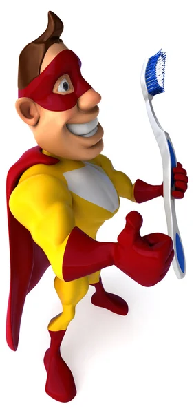 Fun superhero with toothbrush — Stock Photo, Image