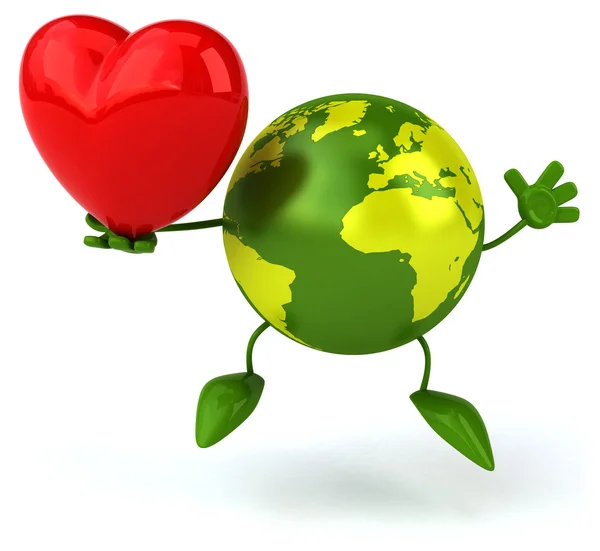 Green world with red heart — Stock Photo, Image