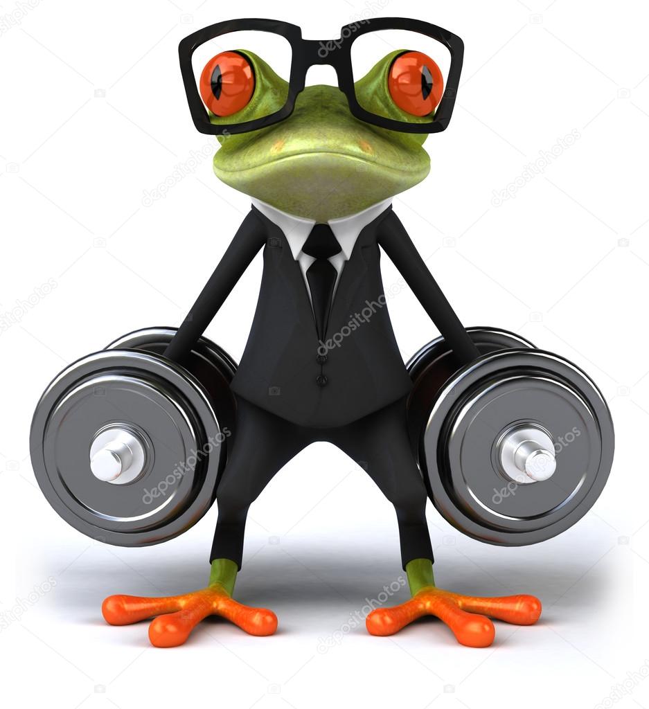 Fun frog in suit with weights Stock Photo by ©julos 57900109