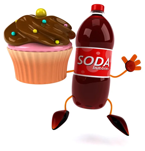 Soda bottle with cupcake — Stock Photo, Image