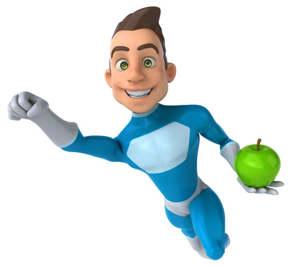 Superhéroe divertido con una manzana — Foto de Stock