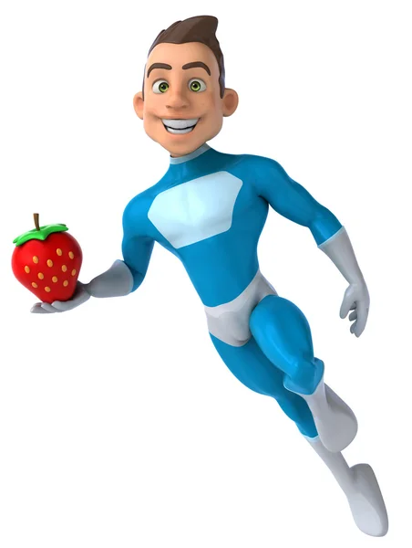 Fun superhero with strawberry — Stock Photo, Image