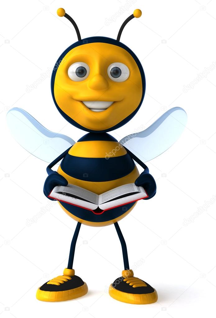 Funny bee holding book