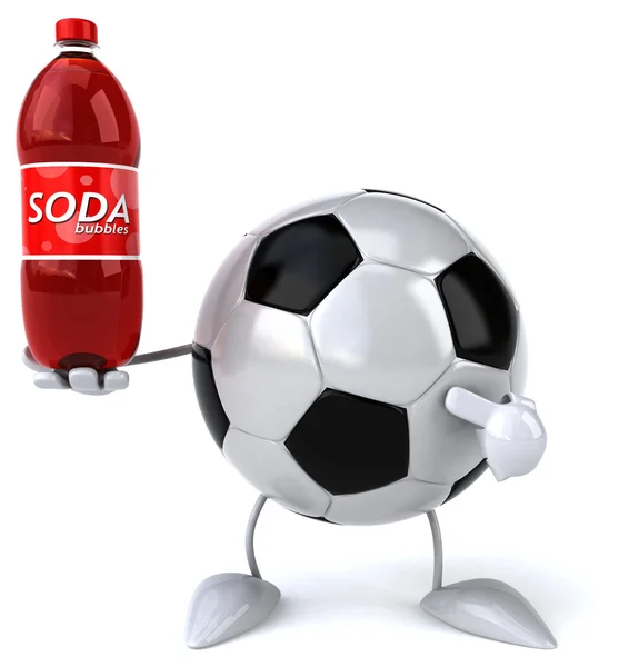 Ballon de football avec bouteille de soda — Photo