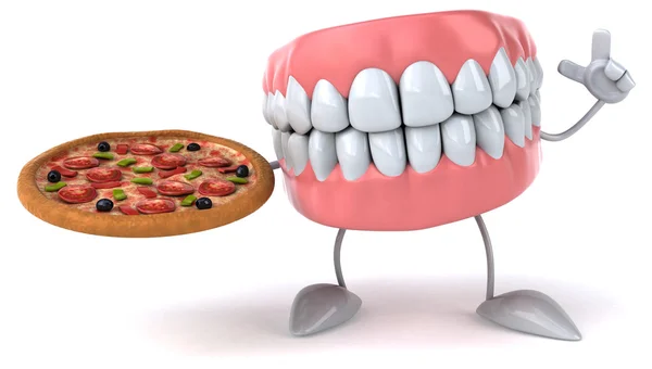 Fun teeth with pizza — Stock Photo, Image