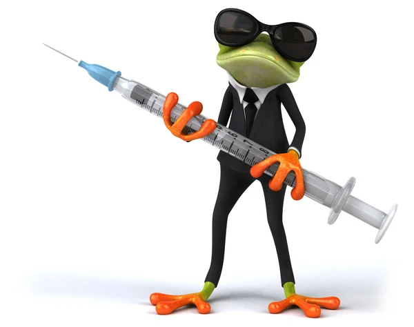 Fun frog with syringe — Stock Photo, Image