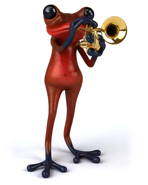 Zábavné žába s trumpeta — Stock fotografie