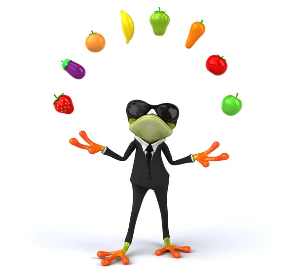 Веселая лягушка с фруктами и овощами — стоковое фото