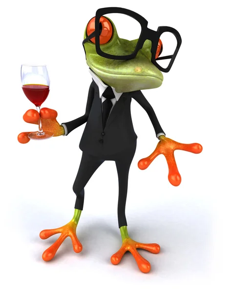 Kadeh şarap ile eğlenceli kurbağa — Stok fotoğraf
