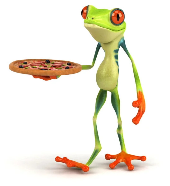 Fun frog with pizza — Stock Photo, Image