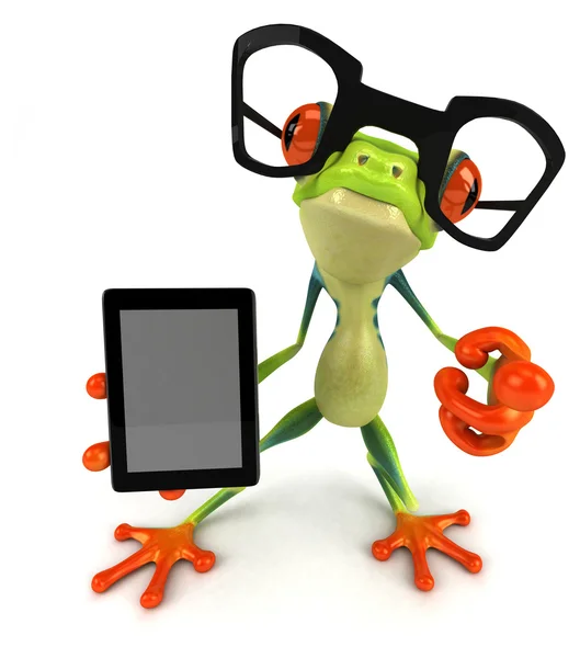 Frosch mit Tablet-Computer — Stockfoto