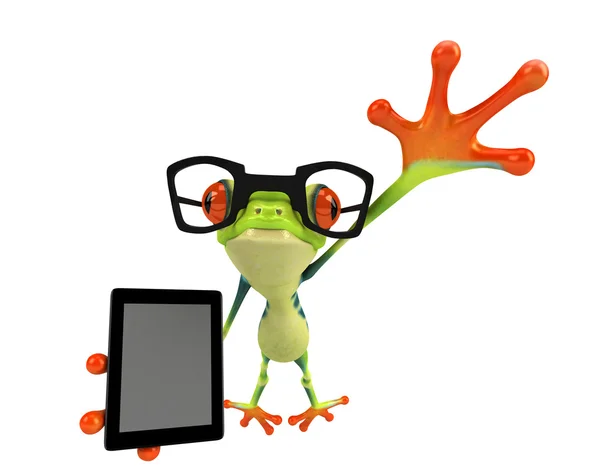 Frosch mit Tablet-Computer — Stockfoto