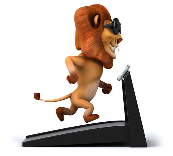 Koşu bandı üzerinde eğlenceli aslan — Stok fotoğraf