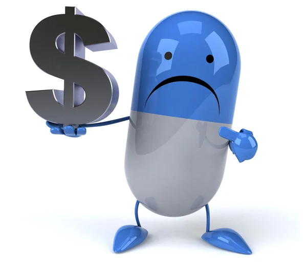 Cartoon pill with dollar sign — Stock Photo, Image