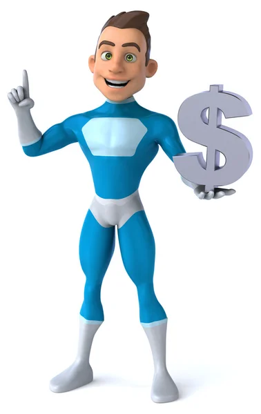 Divertido superhéroe con signo de dólar — Foto de Stock