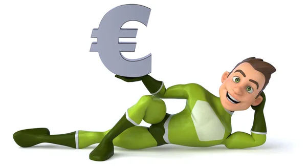 Fun superhero with euro symbol — Stock Photo, Image