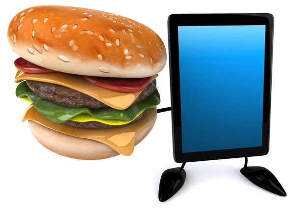Fun tablet with burger — Stock Photo, Image