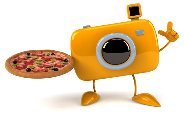 Fun camera with pizza — Stock Photo, Image