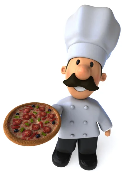 Chef dos desenhos animados com pizza — Fotografia de Stock
