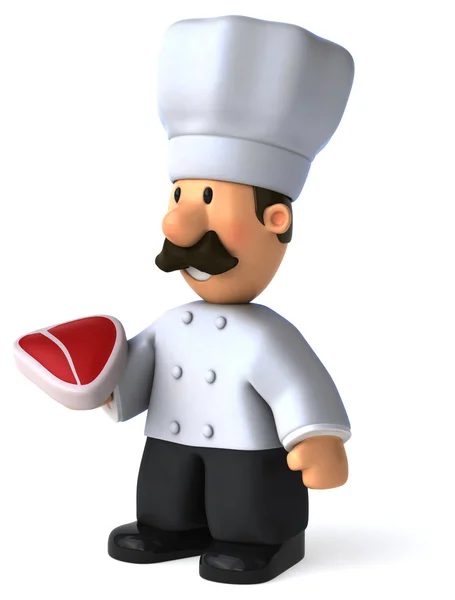 Мультфильм шеф-повар со стейком в руке — стоковое фото