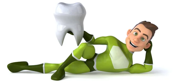 Fun superhero with tooth — Stock Photo, Image