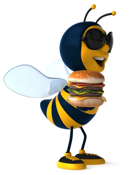 햄버거와 함께 재미 있는 꿀벌 — 스톡 사진