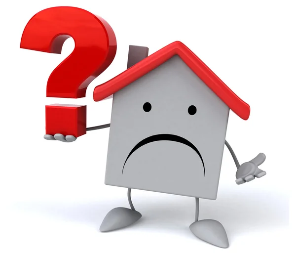 Cartoon house with question mark — Stock Photo, Image