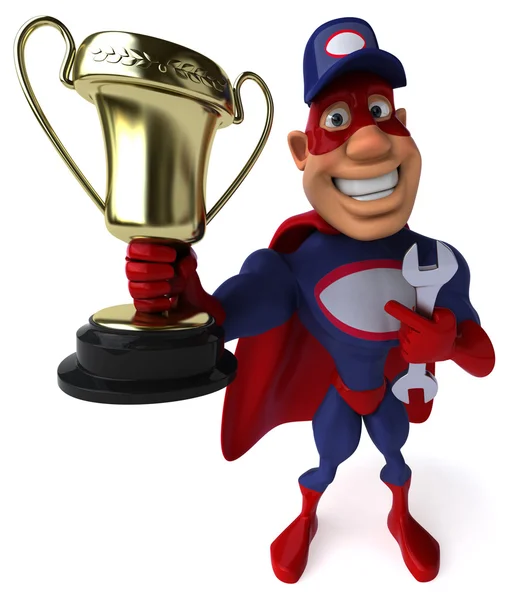 Fun superhero with trophy — Stock Photo, Image