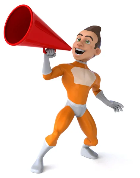 Fun superhero with loudspeaker — Stock Photo, Image