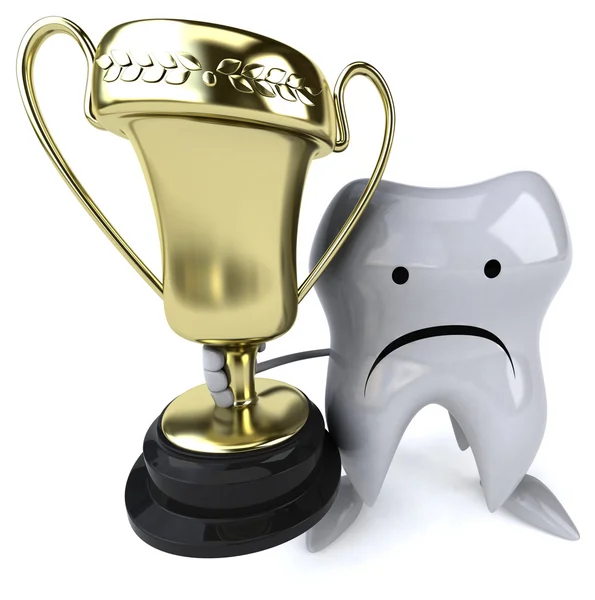 Fun tooth with golden trophy — Stock Photo, Image