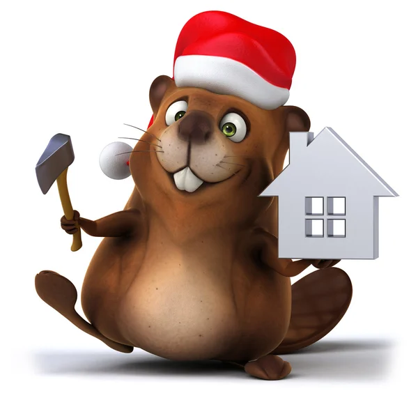 Fun beaver with house model — Stock Photo, Image