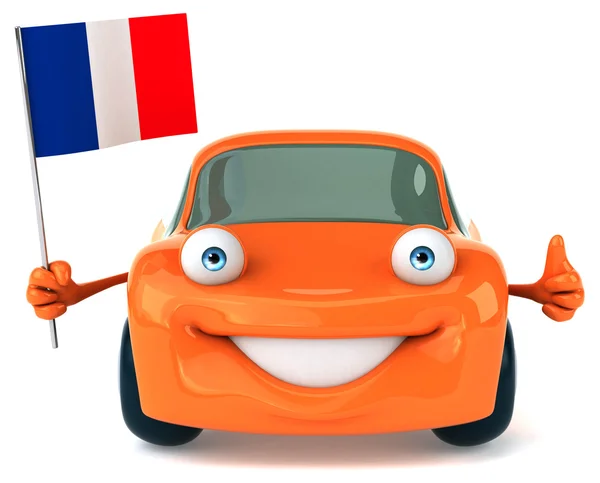 Carro divertido com bandeira de França — Fotografia de Stock