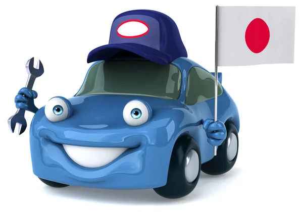 Japonya bayrağı ile eğlenceli araba — Stok fotoğraf