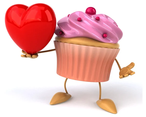 Kırmızı kalp ile eğlenceli cupcake — Stok fotoğraf