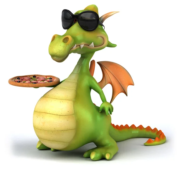 Fun dragon with pizza — Stock Photo, Image