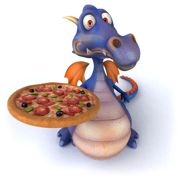 Dragão divertido com pizza — Fotografia de Stock