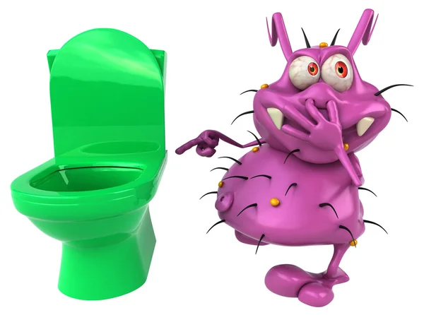 Fun cartoon germ at toilet — Stock Photo, Image