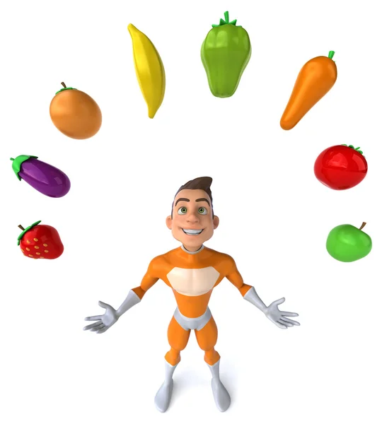 Super-herói divertido com frutas e legumes — Fotografia de Stock