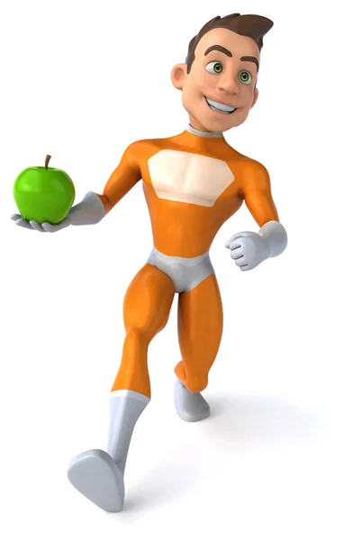 Zabawne superbohatera z jabłkiem — Zdjęcie stockowe