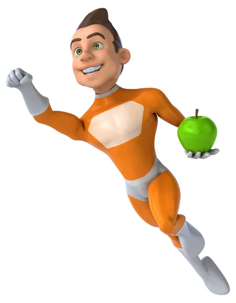 Fun superhero with an apple — Stock Photo, Image