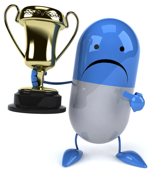 Fun pill with golden trophy — Stock Photo, Image