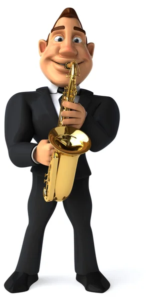 Affärsman med saxofon — Stockfoto