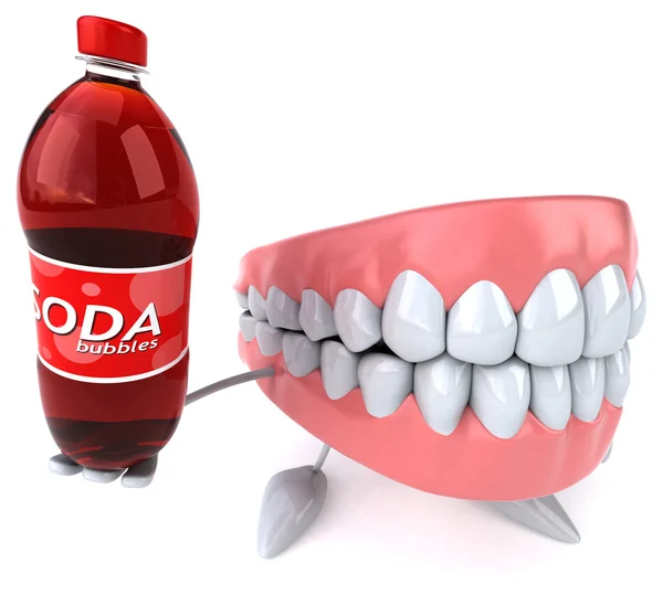 Fun teeth with bottle of soda — Stock Photo, Image