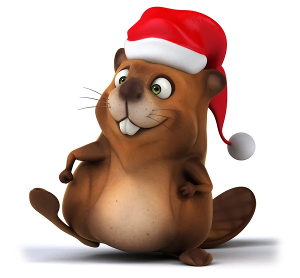 Fun beaver in Santa's hat — Stock Photo, Image