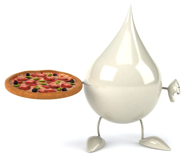 Cartoon Milchtropfen mit Pizza — Stockfoto