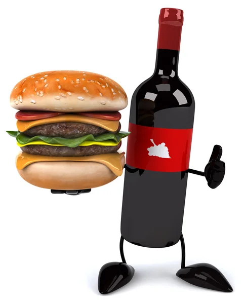 Botella de vino con hamburguesa — Foto de Stock