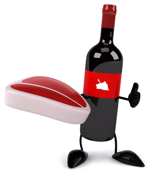 Wine bottle with steak — Stock Photo, Image